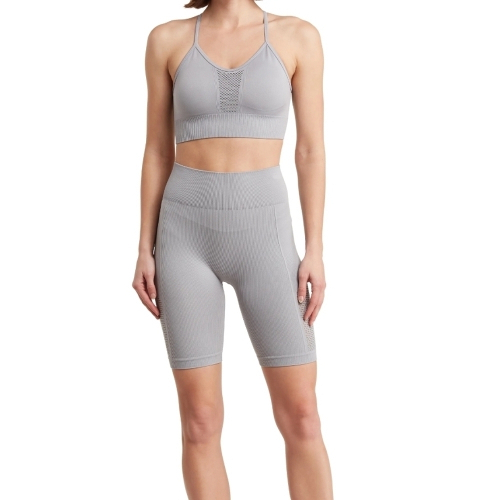 Yogalicious Lala Land Seamless Bra And Shorts Workout Set Sleet NEW